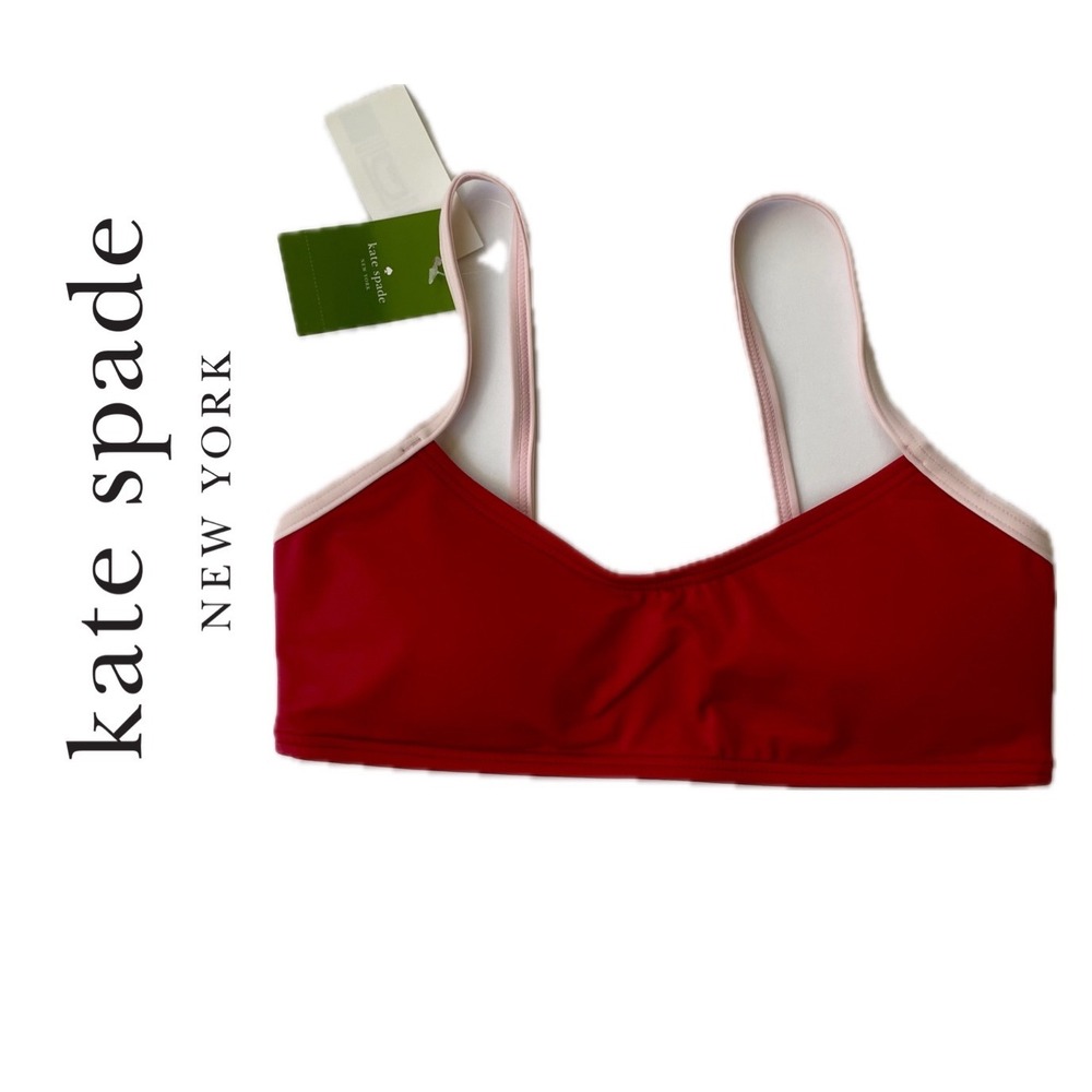 Kate Spade New York Dive Right In Bikini‎ Top Red Pink Bow Back XS NWT